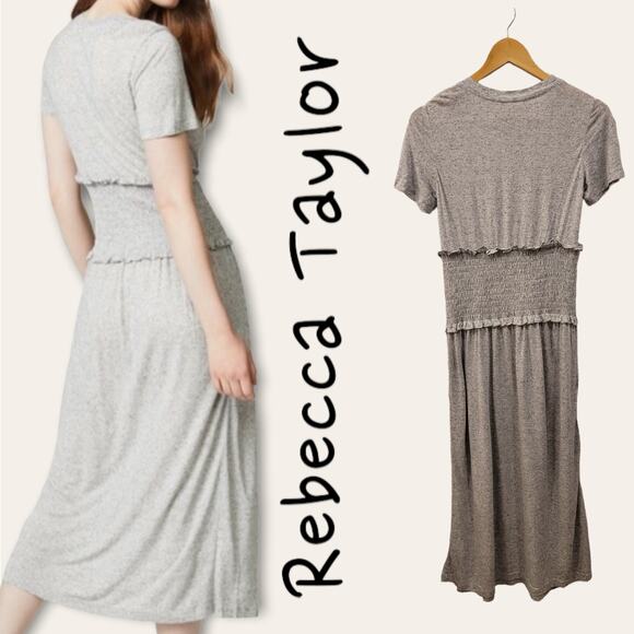 Rebecca Taylor Grey Maxi Dress with Smocked Waist - Picture 4 of 9